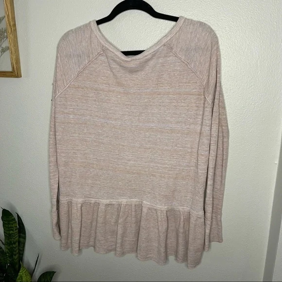 We the Free Free People Pink Coastline Peplum Long Sleeve Ruffle Hem Sweater Med - Picture 11 of 11